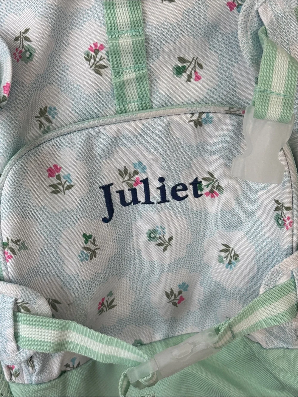 Juliet Pottery Barn Kids backpack floral block print mint pastel flowers large